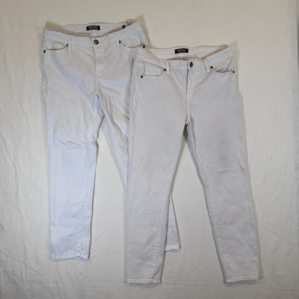 Lot of 2 Buffalo David Bitton White Mid Rise Stretch Skinny Jeans 8/29